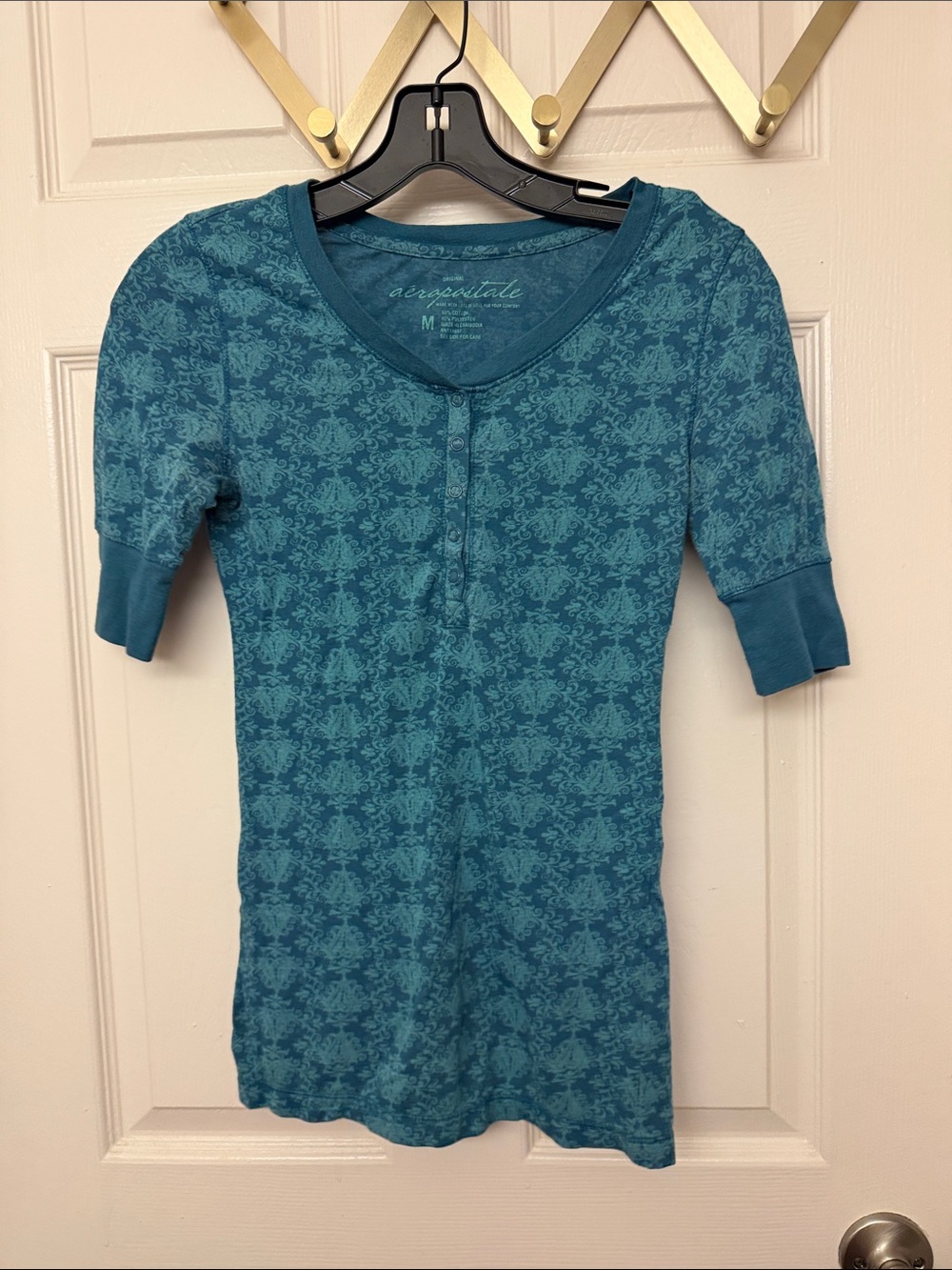 Y2k Aeropostale Teal Patterned Short Sleeve Henley